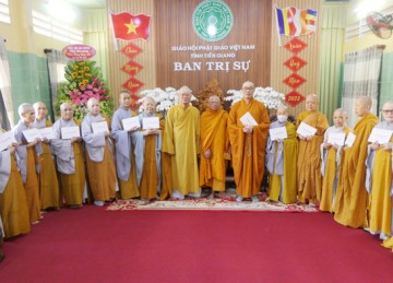 Tiền Giang: Ban Trị sự các huyện, thị và Phân ban Ni giới chúc Tết đến chư Tôn đức Giáo phẩm BTS Phật giáo tỉnh