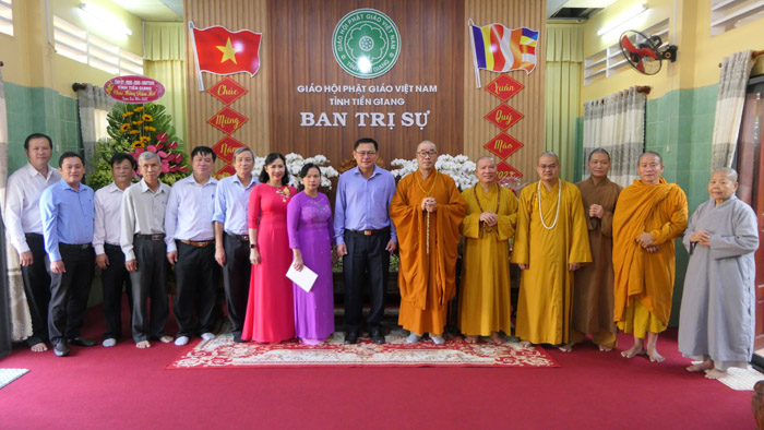 Tiền Giang: Lãnh đạo các ban ngành tỉnh chúc tết Ban Trị sự Phật giáo nhân dịp xuân Quý Mão