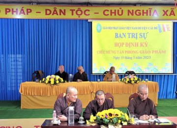 H.Cái Bè: Ban Trị sự Phật giáo huyện tổ chức Bố tát tập trung và họp lệ tháng 2 năm 2023