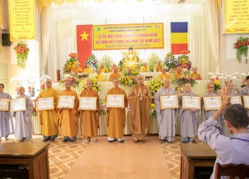 Tiền Giang: Ban Hướng dẫn Phật tử tổ chức Hội nghị Tổng kết hoạt động Phật sự năm 2023 và Bế mạc khóa Huân tu Chánh niệm lần thứ 2