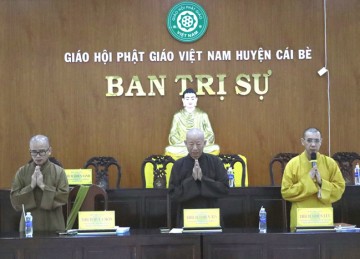 H.Cái Bè: Ban Trị sự Phật giáo tổ chức Bố Tát tập trung và họp lệ tháng 2 năm Giáp Thìn