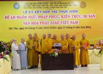 Ban Trị sự Phật giáo tỉnh Tiền Giang tham dự lễ Ký kết hợp tác lan tỏa bốn đề án của Ban Văn hóa Phật giáo Trung ương GHPGVN