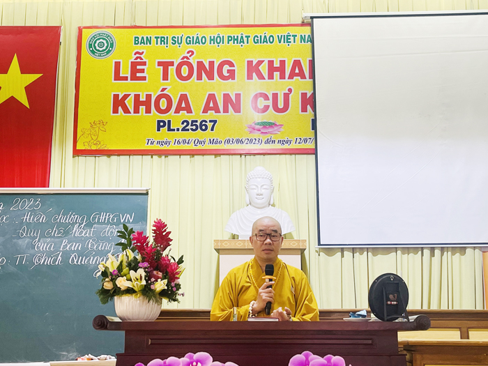 Tiền Giang: Thượng tọa Thích Quảng Lộc sinh hoạt Hiến chương và Quy chế Tăng sự tại Trường hạ chùa Vĩnh Tràng